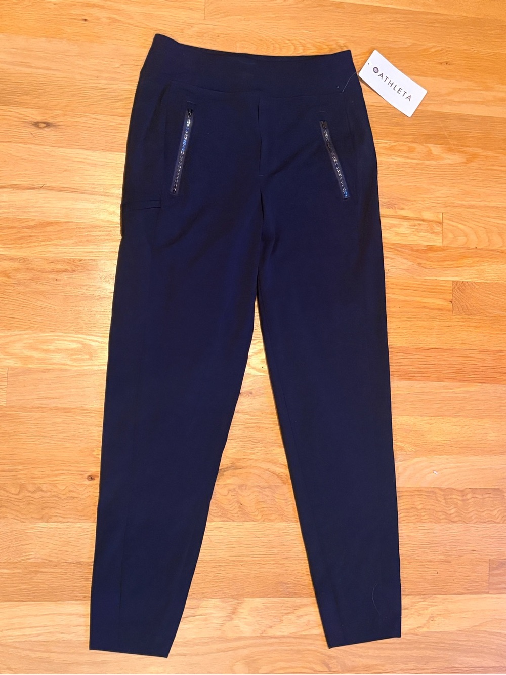 Athleta Navy Zip-Front Tapered Ponte Joggers NEW
